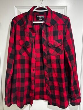Red and Black Plaid Button-Down Shirt